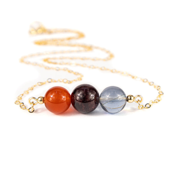 Carnelian Crystal Necklace, Garnet and Mystic Aura Quartz Minimalist Necklace, Abundance and Prosperity Necklace, Good Luck Necklace