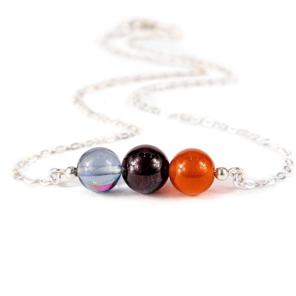 Carnelian Crystal Necklace, Garnet and Mystic Aura Quartz Minimalist Necklace, Abundance and Prosperity Necklace, Good Luck Necklace