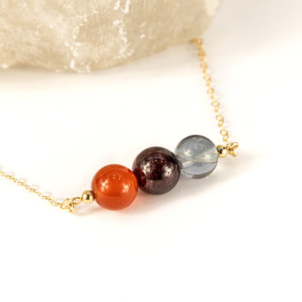 Carnelian Crystal Necklace, Garnet and Mystic Aura Quartz Minimalist Necklace, Abundance and Prosperity Necklace, Good Luck Necklace
