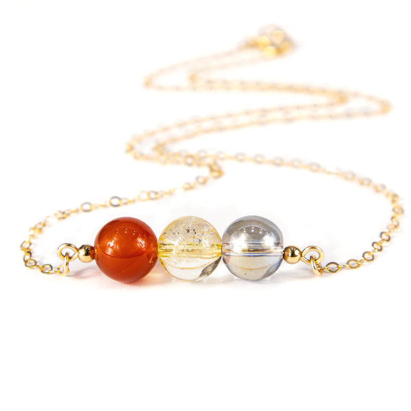 Carnelian Crystal Necklace, Citrine Crystal and Aura Quartz Minimalist Necklace, Abundance and Prosperity Necklace, Positive Vibes Necklace