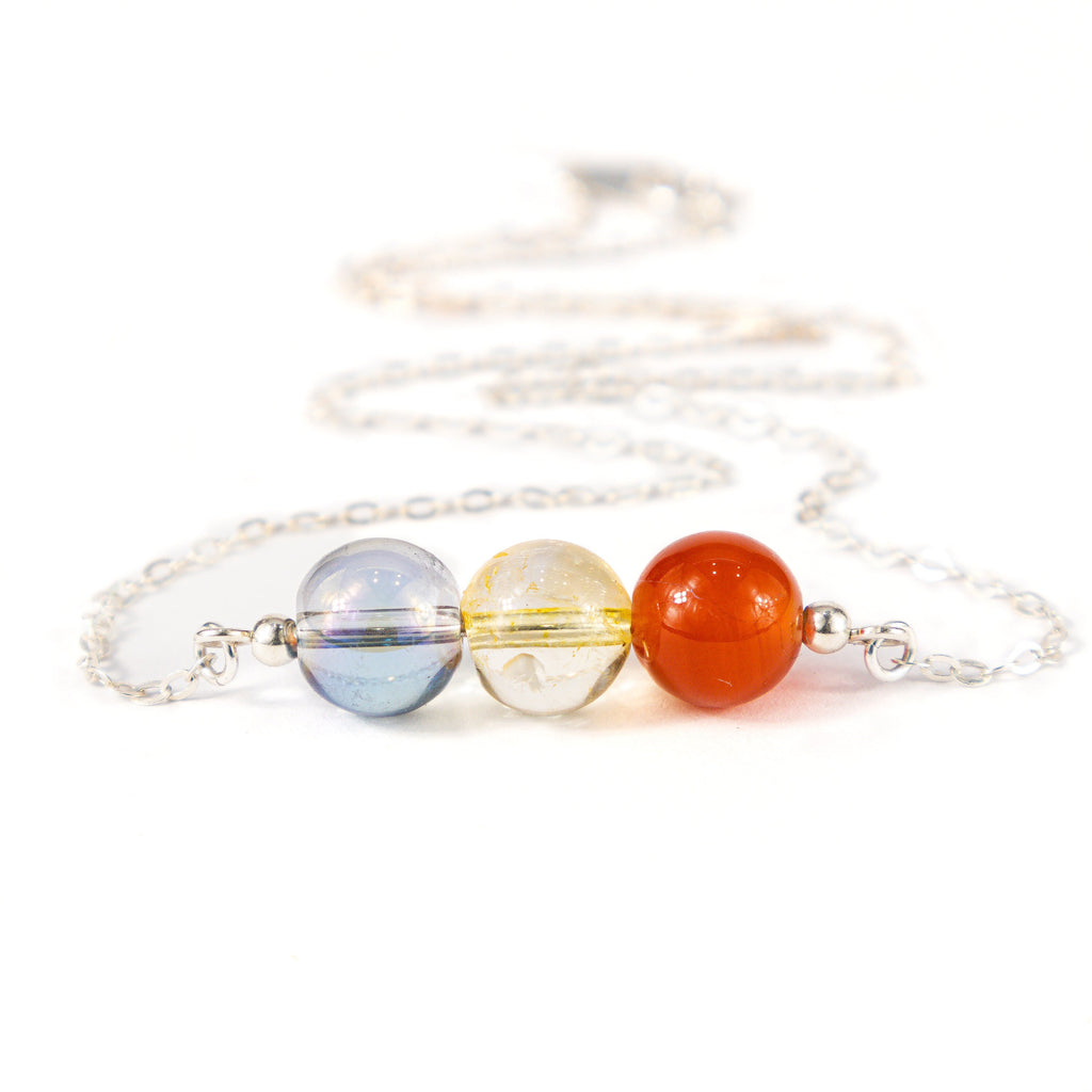 Carnelian Crystal Necklace, Citrine Crystal and Aura Quartz Minimalist Necklace, Abundance and Prosperity Necklace, Positive Vibes Necklace