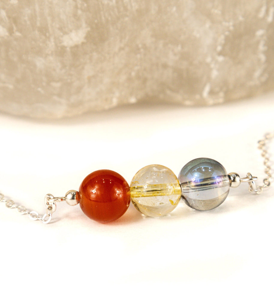 Carnelian Crystal Necklace, Citrine Crystal and Aura Quartz Minimalist Necklace, Abundance and Prosperity Necklace, Positive Vibes Necklace