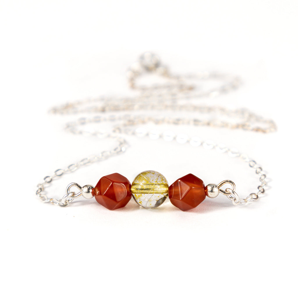 Carnelian Crystal Necklace, Rutilated Quartz Crystal Minimalist Necklace, Fears and Foiba's Protection Necklace