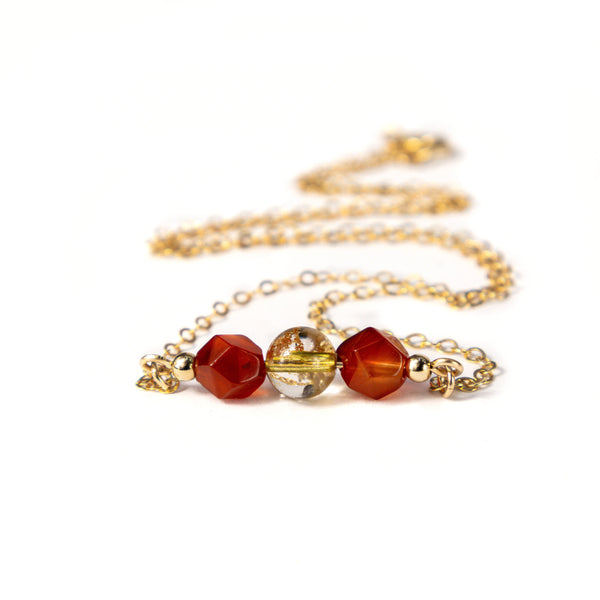 Carnelian Crystal Necklace, Rutilated Quartz Crystal Minimalist Necklace, Fears and Foiba's Protection Necklace