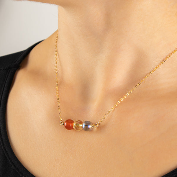 Carnelian Crystal Necklace, Citrine Crystal and Aura Quartz Minimalist Necklace, Abundance and Prosperity Necklace, Positive Vibes Necklace